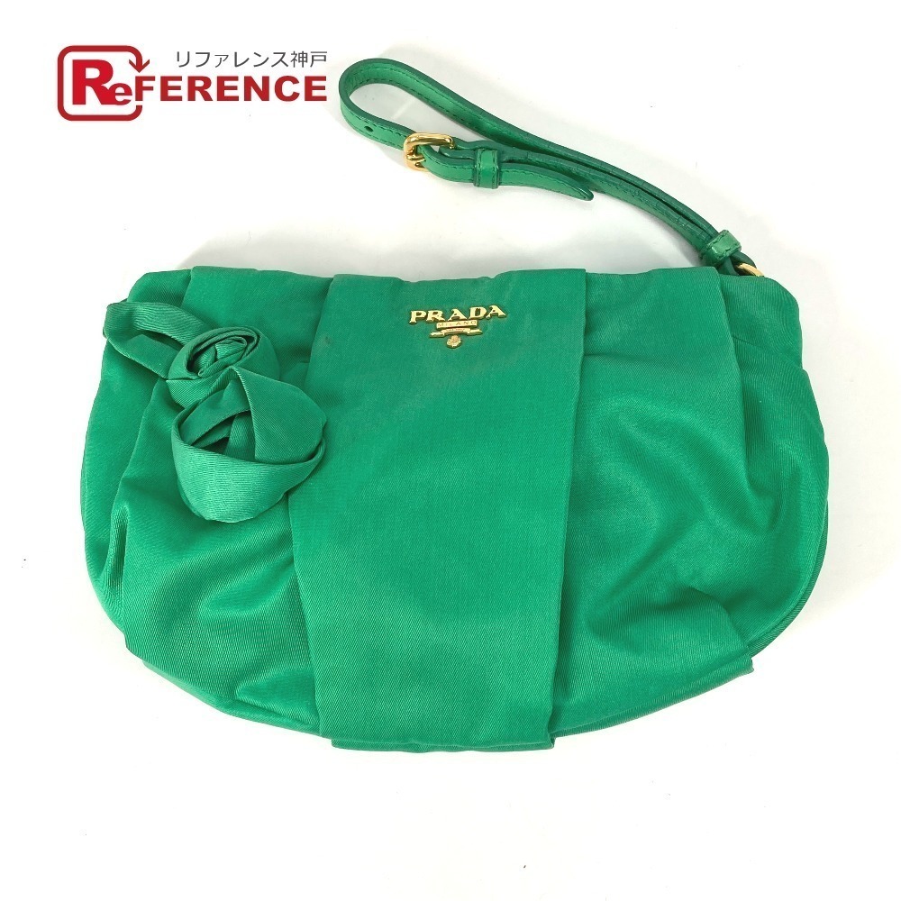 Prada Clutch Strap Makeup Cosmetic Clutch Bag Green